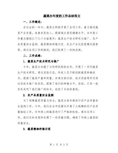 蔬菜办年度的工作总结范文