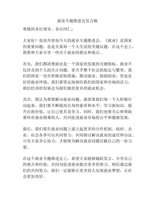 就业专题推进会发言稿