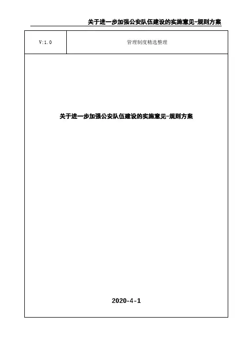 关于进一步加强公安队伍建设的实施意见-规则方案