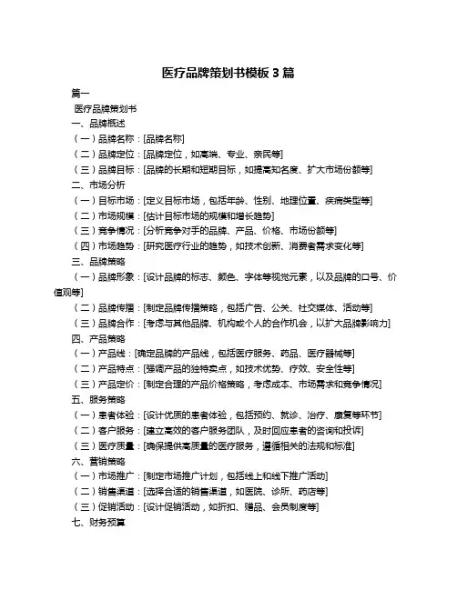 医疗品牌策划书模板3篇