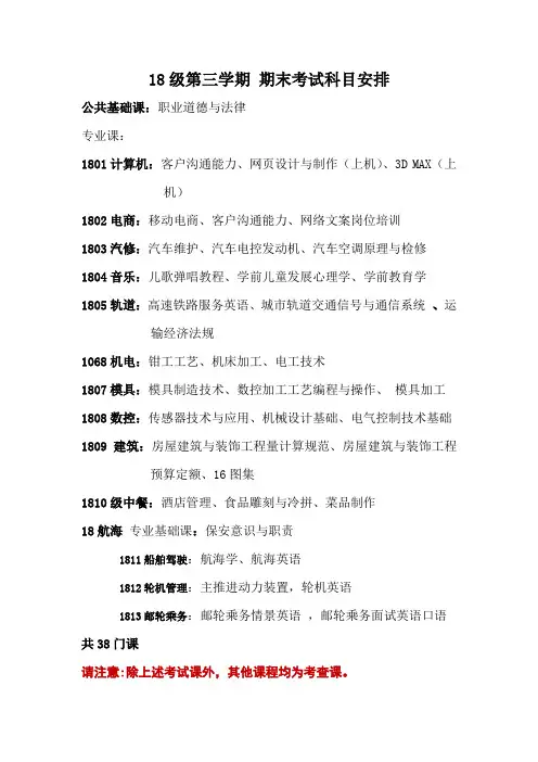 18-3期末考试科目表