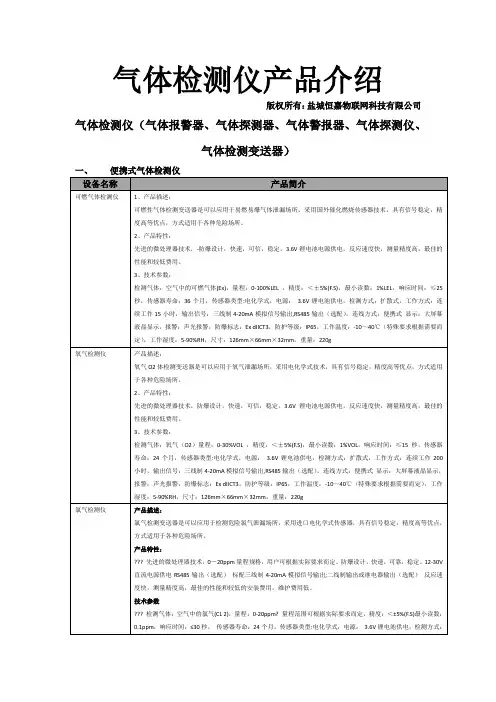 气体检测仪产品参数