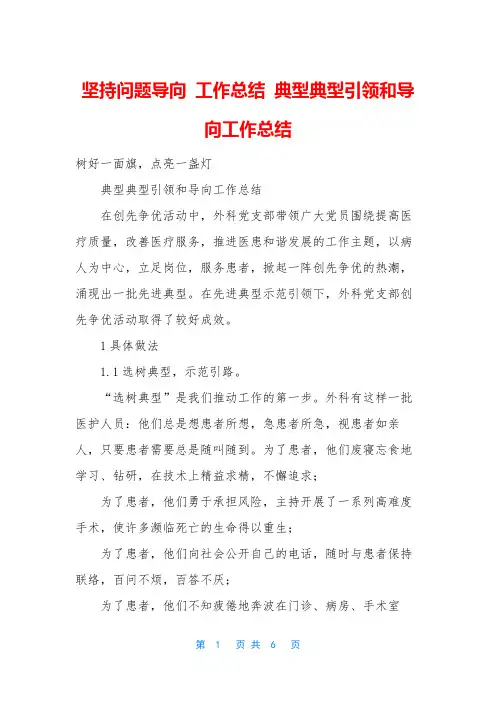 坚持问题导向 工作总结 典型典型引领和导向工作总结