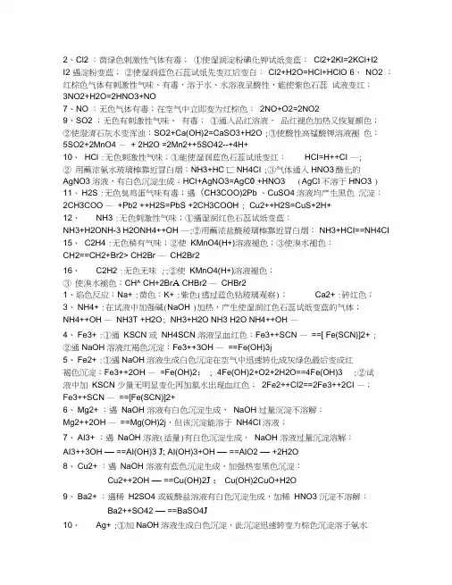 高中化学物质的检验大全