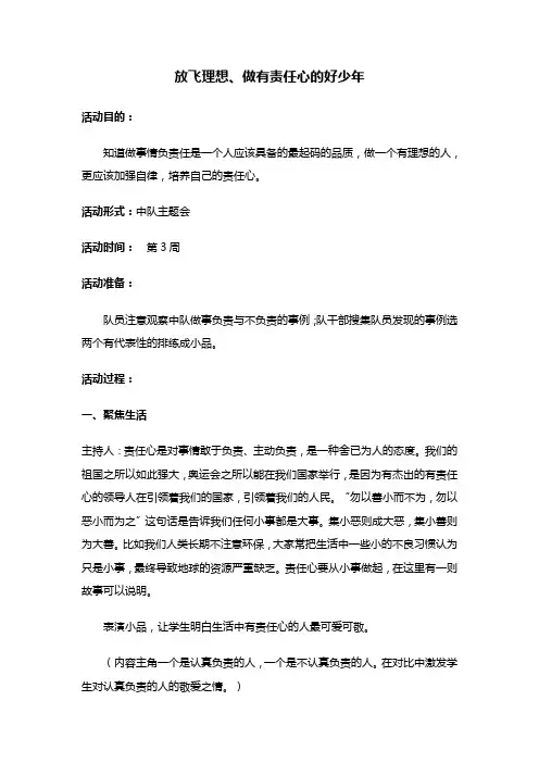 放飞理想,做有责任的好少年 主题班会