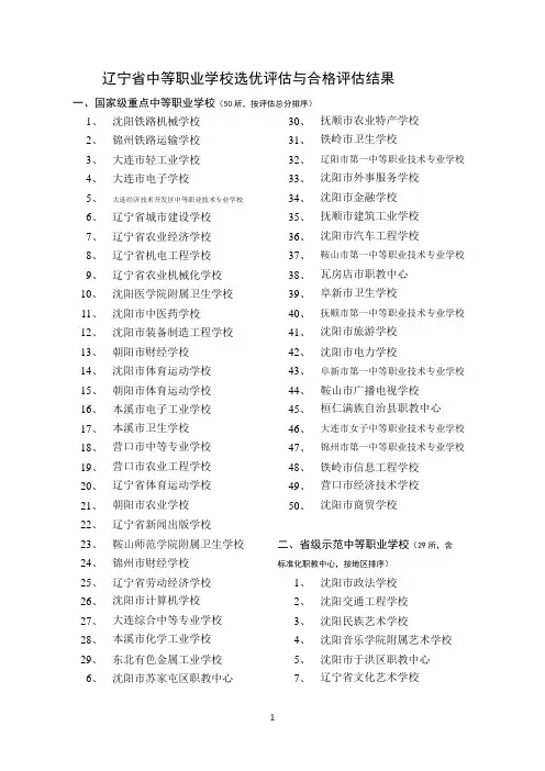 辽宁省中等职业学校选优评估与合格评估结果