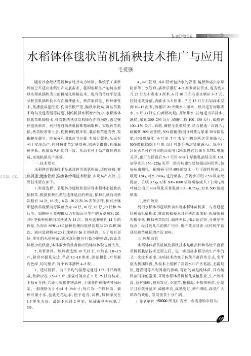 水稻钵体毯状苗机插秧技术推广与应用