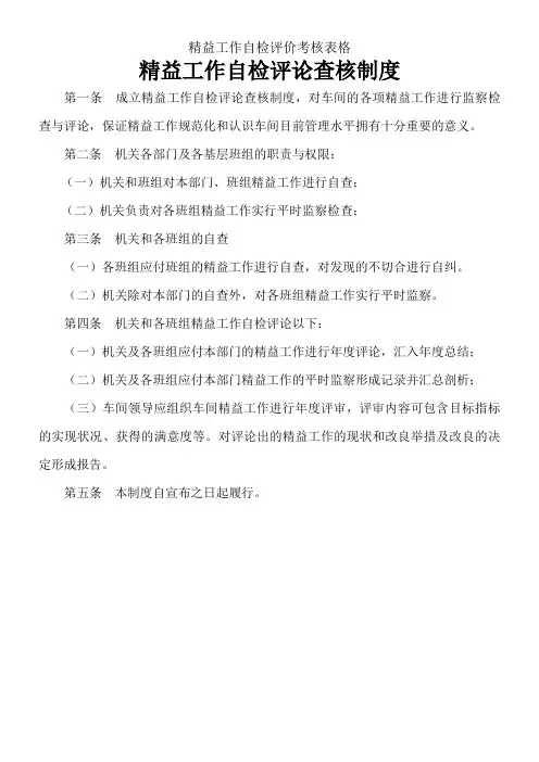 精益工作自检评价考核表格