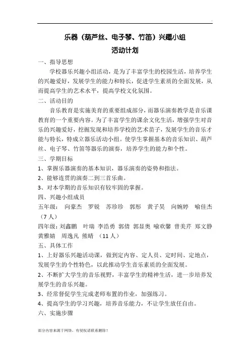 乐器兴趣小组活动计划