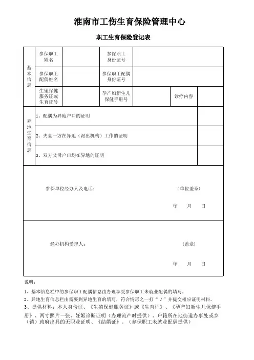 职工生育保险登记表