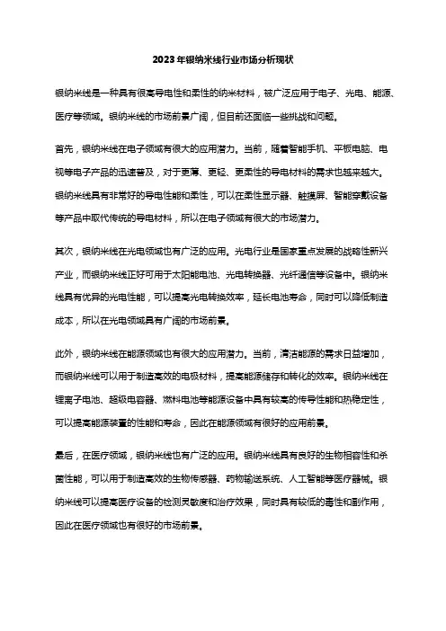 2023年银纳米线行业市场分析现状