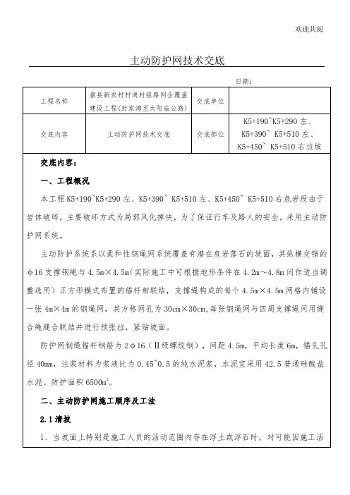 主动防护网技术交底