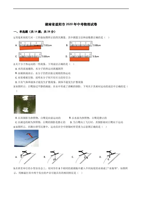 湖南省益阳市2020年中考物理试卷解析版