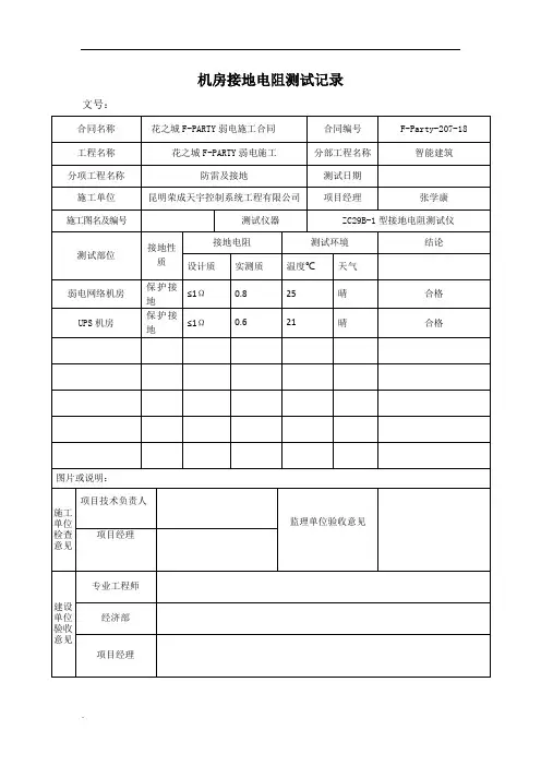 智能建筑测试记录(5个表齐全)(修订版)