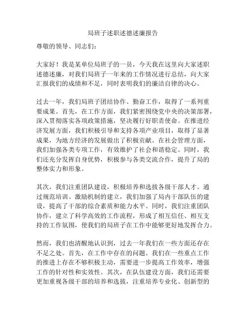 局班子述职述德述廉报告