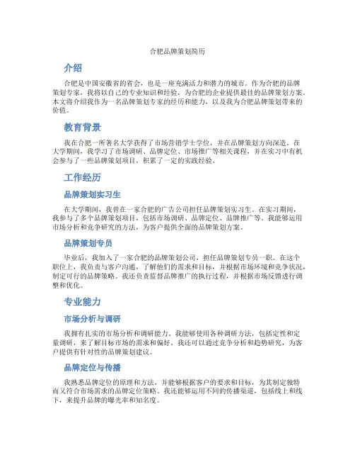 合肥品牌策划简历