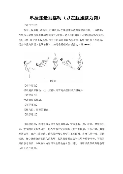 新人教版五至六年级体育下册《体操球类运动  6.低单杠  1.单挂膝悬垂摆动》公开课教案_2