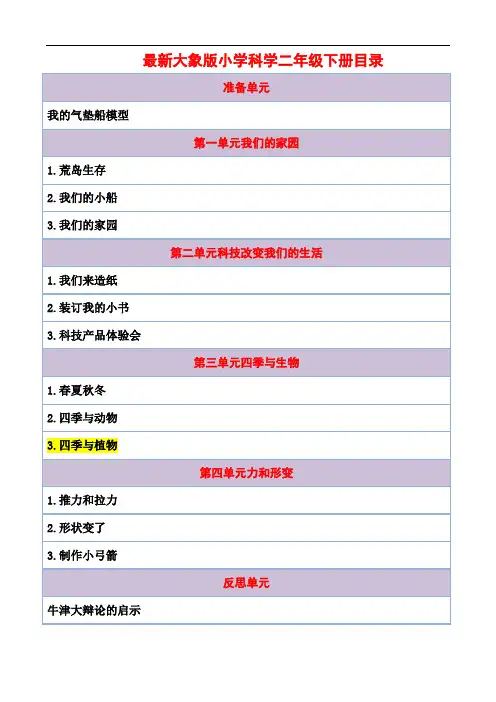 【新教材】最新大象版科学二年级下册《四季与植物》教案教学设计