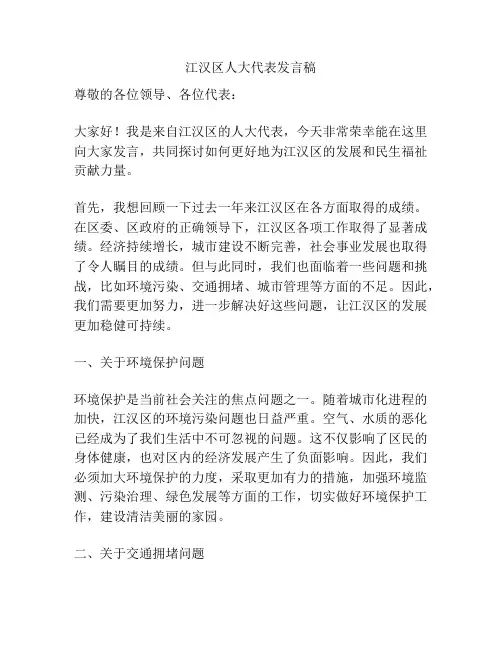 江汉区人大代表发言稿