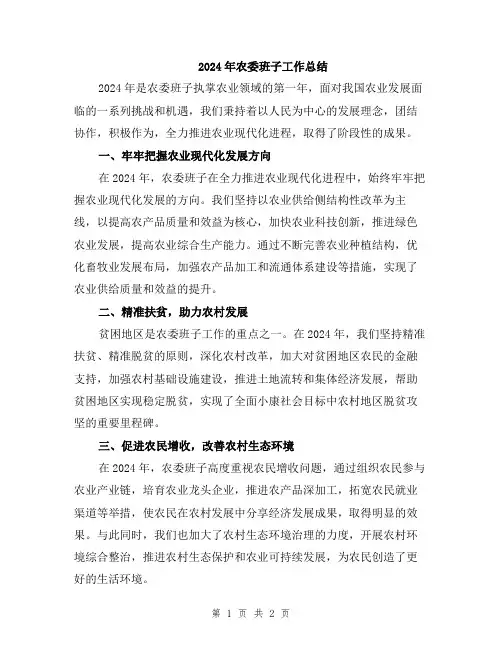 2024年农委班子工作总结