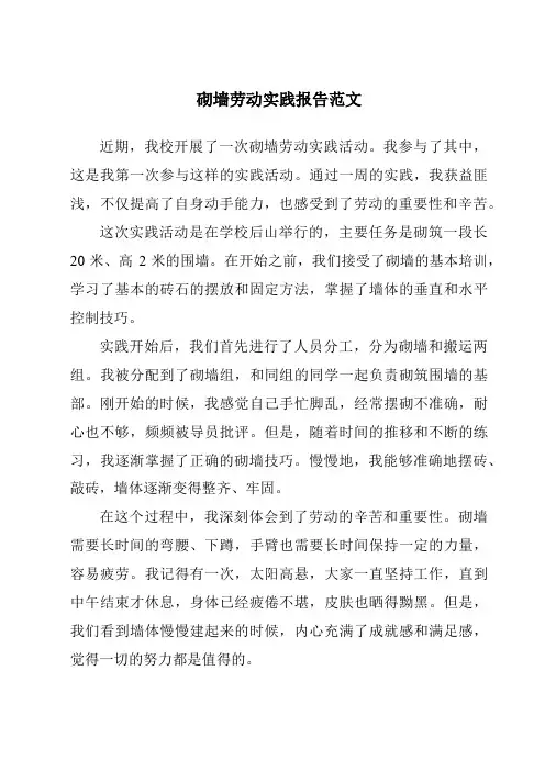 砌墙劳动实践报告范文