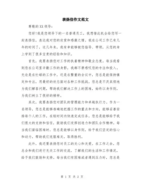 表扬信作文范文