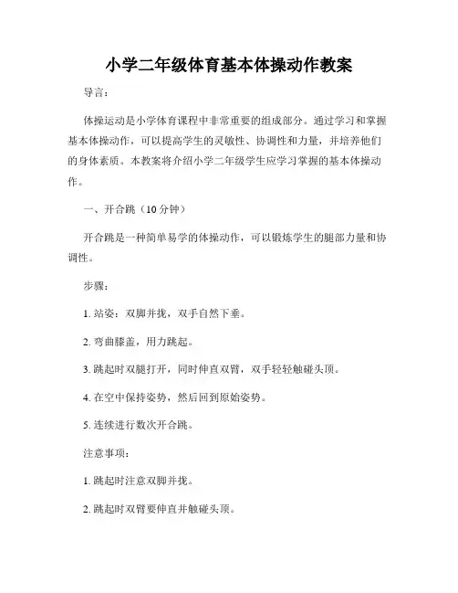 小学二年级体育基本体操动作教案