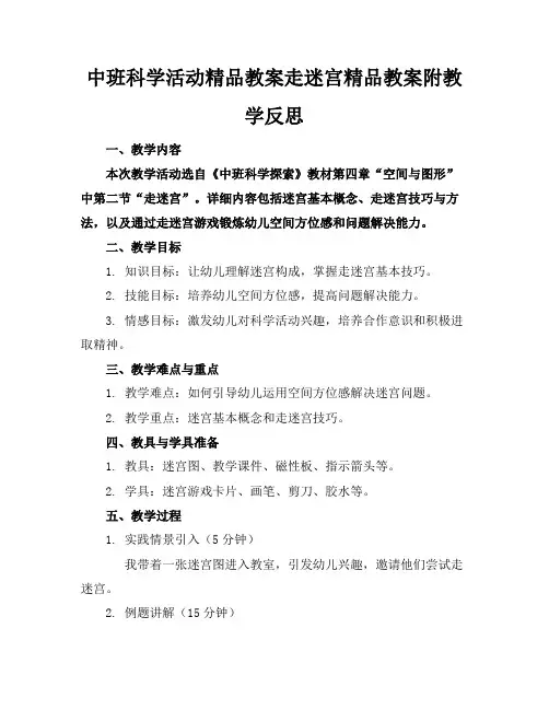 中班科学活动精品教案走迷宫精品教案附教学反思