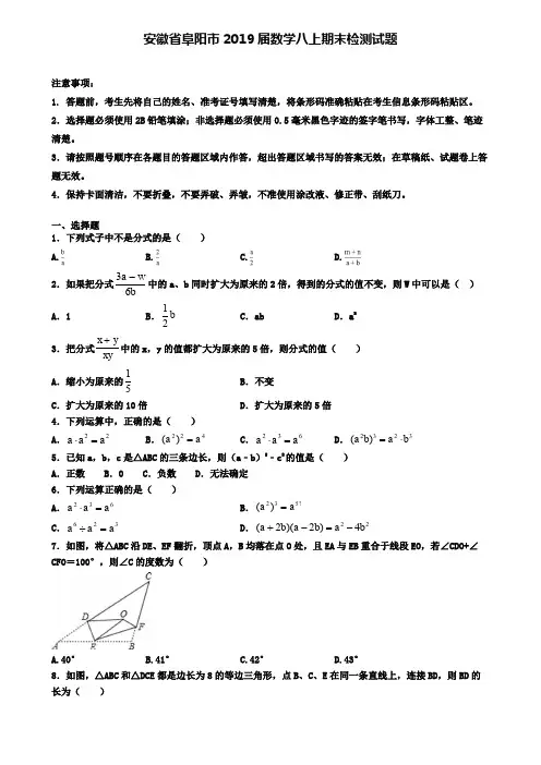安徽省阜阳市2019届数学八上期末检测试题
