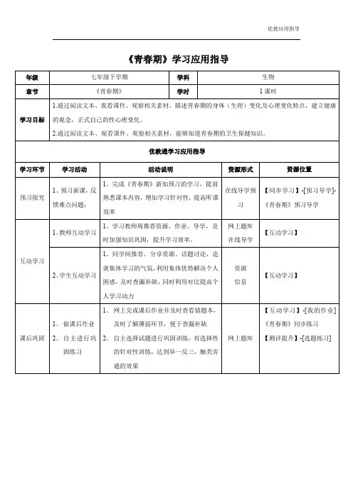 《青春期》学生学习应用指导
