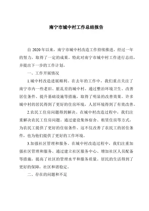 南宁市城中村工作总结报告