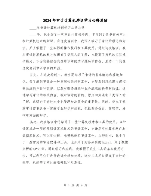 2024年审计计算机培训学习心得总结(2篇)