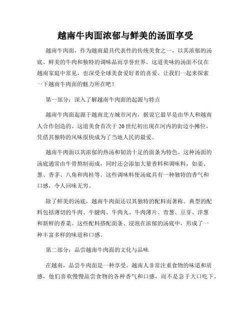 越南牛肉面浓郁与鲜美的汤面享受
