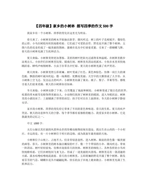 【四年级】家乡的小树林 描写四季的作文500字
