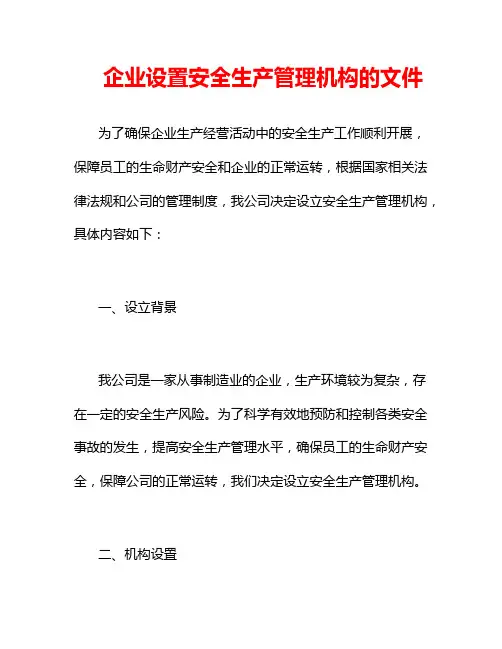企业设置安全生产管理机构的文件