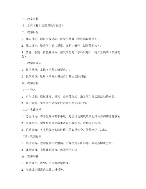 师范生实践教案范文模板
