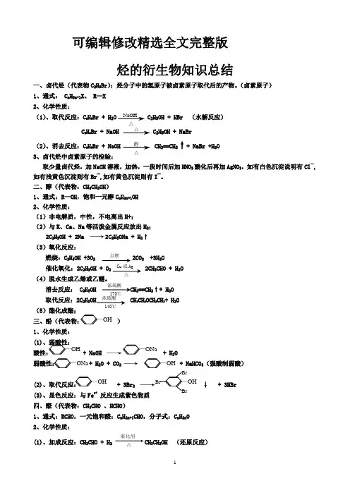 烃的衍生物知识总结精选全文完整版