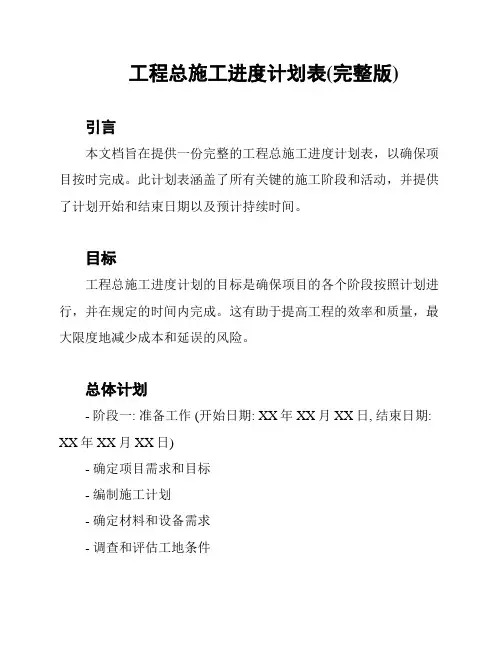 工程总施工进度计划表(完整版)