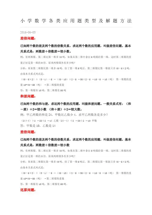 小学数学各类应用题类型及解题方法