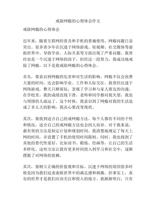 戒除网瘾的心得体会作文