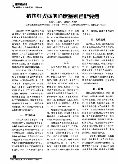 猪伪狂犬病的临床诊断鉴别要点