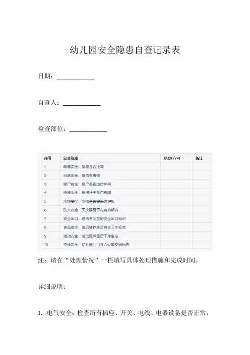 幼儿园安全隐患自查记录表