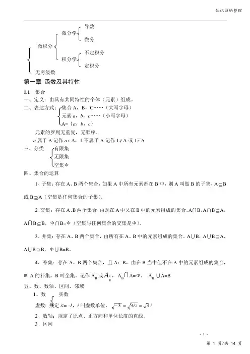 高等数学一-微积分总结-知识归纳整理