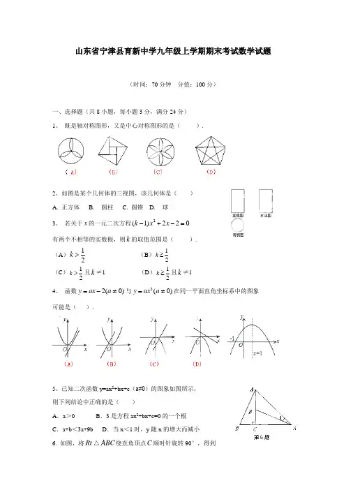 山东省宁津县育新中学九年级上学期期末考试数学试题(附答案)$512665