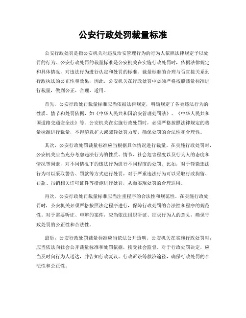 公安行政处罚裁量标准