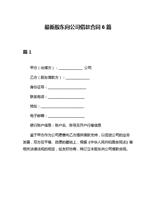 最新股东向公司借款合同6篇
