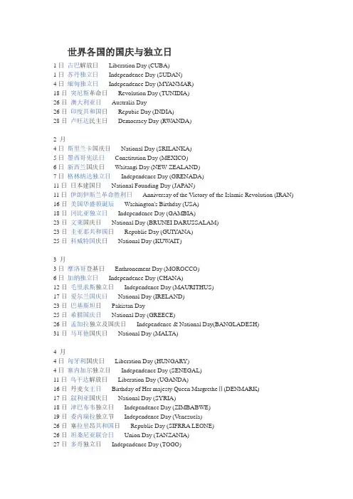 世界各国的国庆与独立日