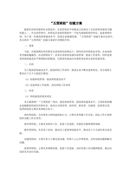 “五型班组”创建方案