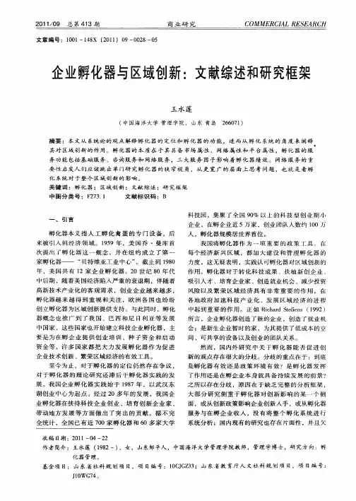 企业孵化器与区域创新：文献综述和研究框架
