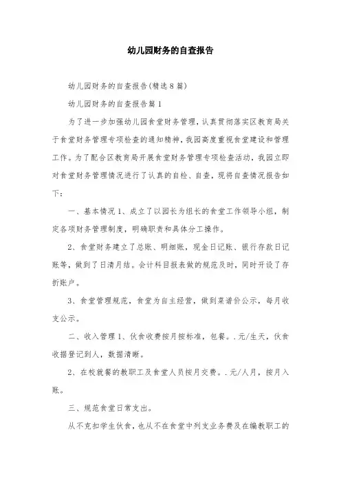 幼儿园财务的自查报告